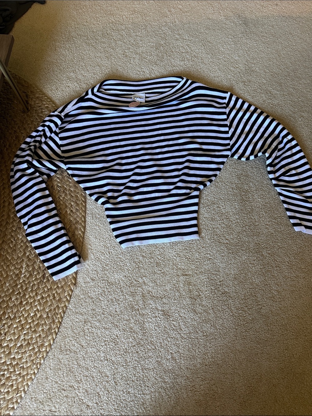 Black & White Striped Cropped Knit Sweater